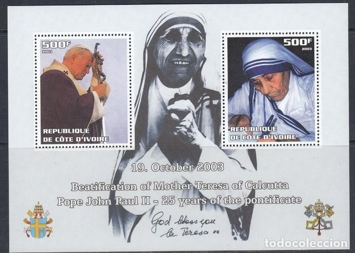 Sellos: IVORY COAST 2003 SHEET MNH POPE JOHN PAUL II PAPE JEAN PAUL II PAPA JUAN PABLO II MADRE TERESA