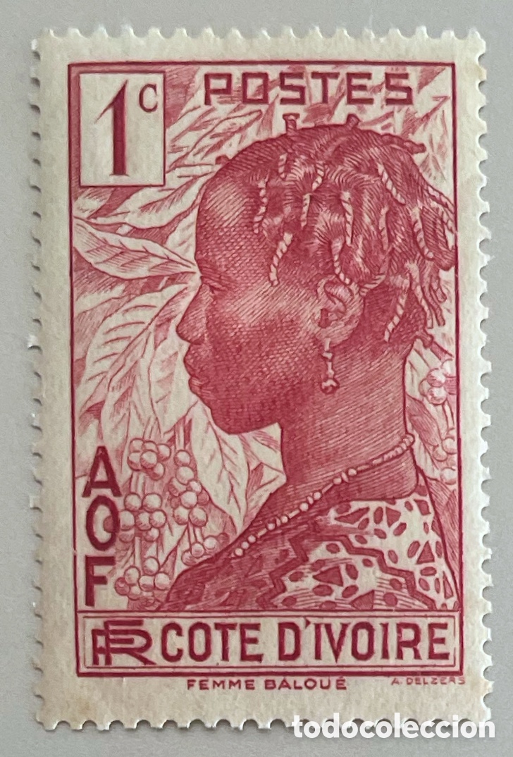 Sellos: Costa de Marfil. Peinado. Mujer Baloue. 1936