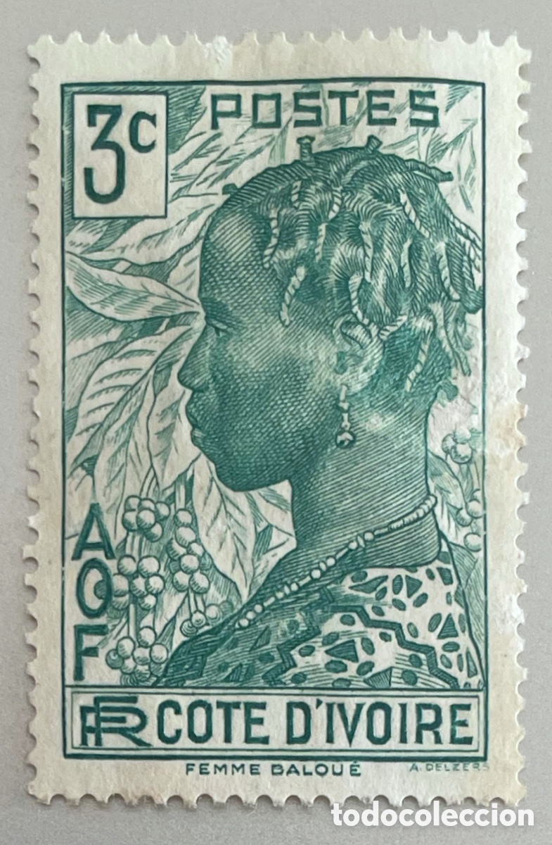 Sellos: Costa de Marfil. Peinado. Mujer Baloue. 1936