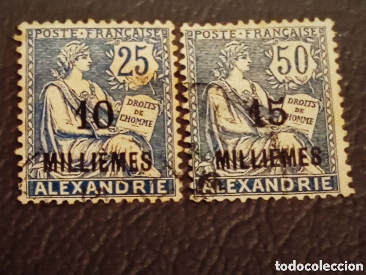 Sellos: Pareja Sellos Alejandr&iacute;a (Egipto) 1925 - Oficinas Francesas Yvert 59 y 61 Usados