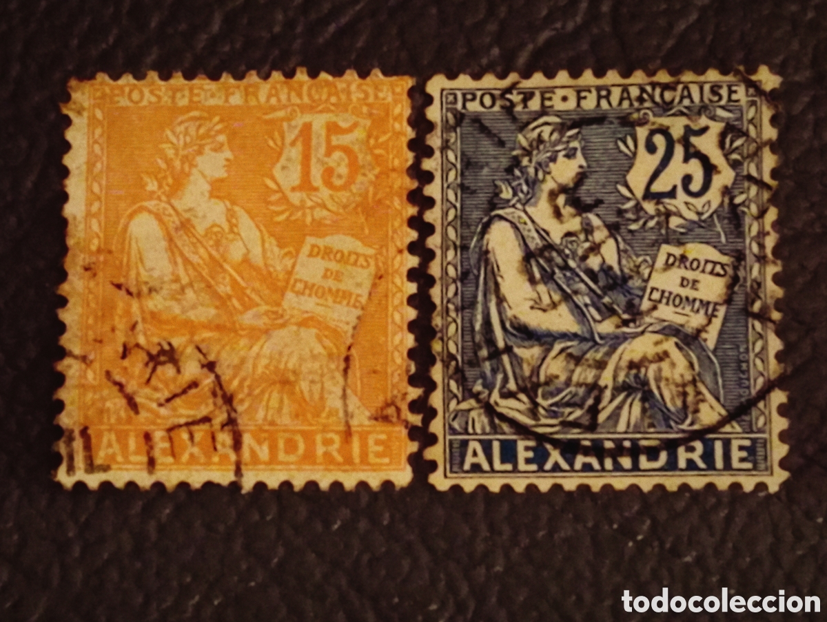 Selos: Pareja Sellos Alejandr&iacute;a Egipto Oficina Francesa 1902 Yvert 24 y 27 Usados