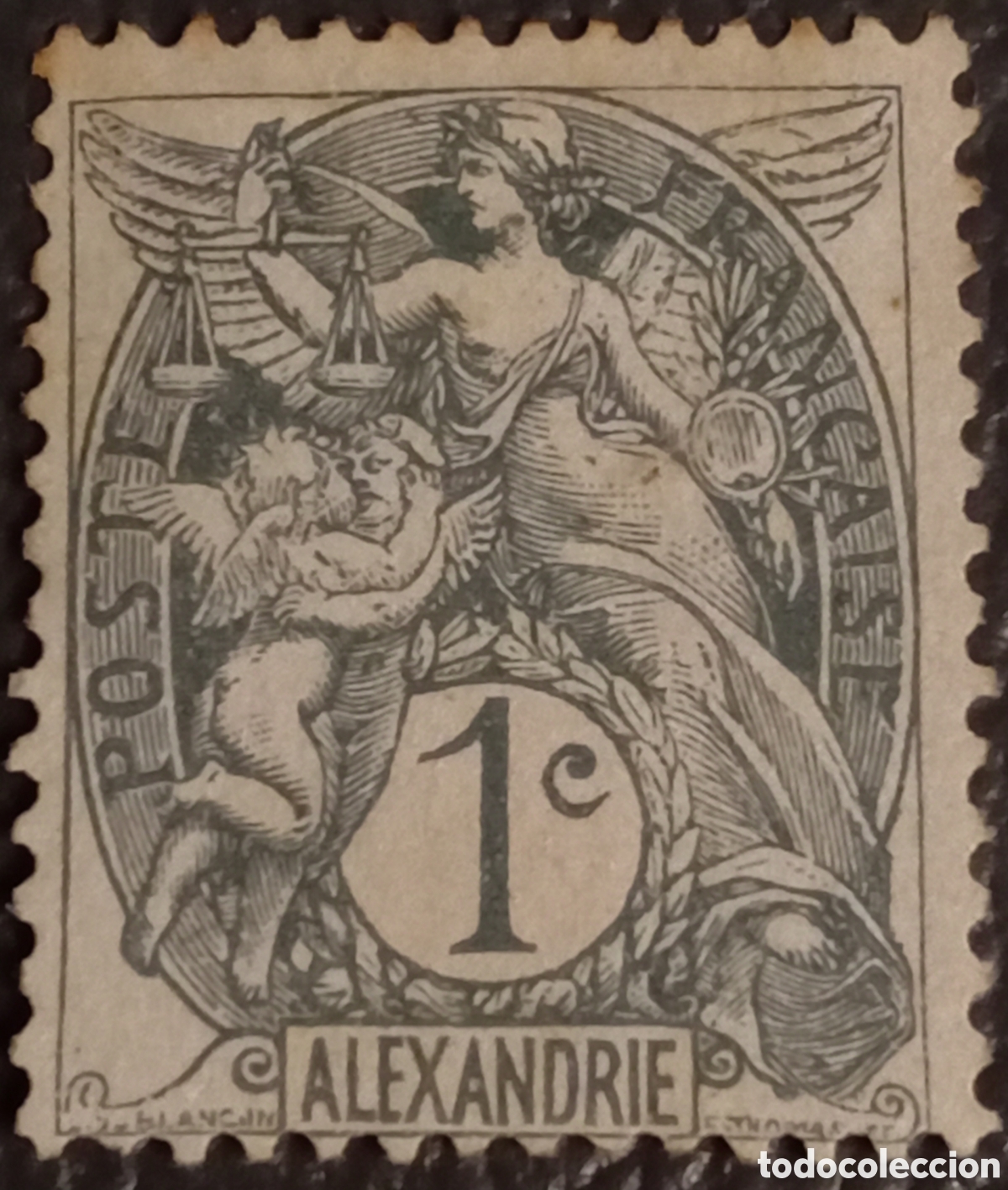Sellos: Sello Oficinas Francesas Alejandr&iacute;a (1902) - 1c Gris &rdquo;Tipo Blanc&rdquo; - Cat. Yvert 19 / Michel 19 MH