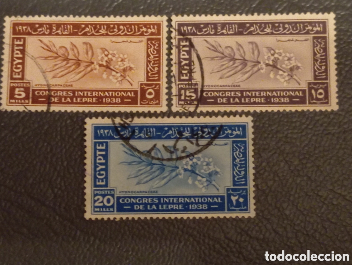 Sellos: Egipto 1938 - Serie Congreso de la Lepra Usada - Yvert 210-212