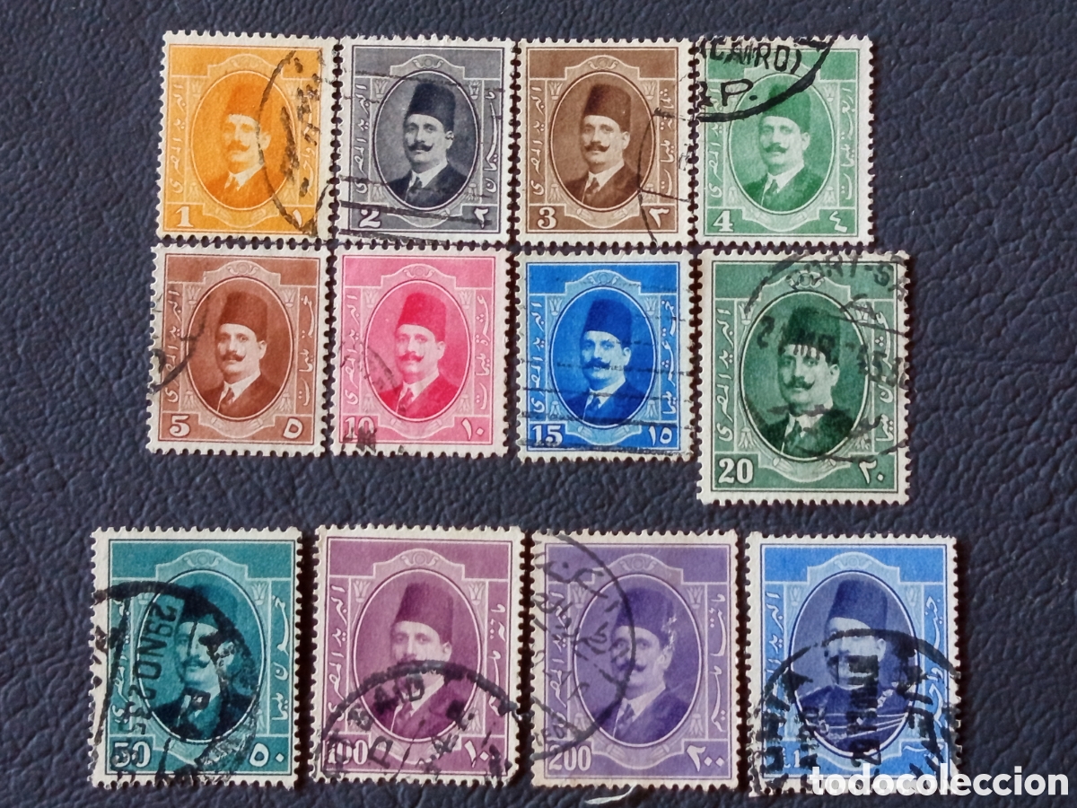 Sellos: Egipto 1923-24 - Rey Fuad I - Serie casi completa 12 valores 1m/500m - Michel 82/93 - Usado
