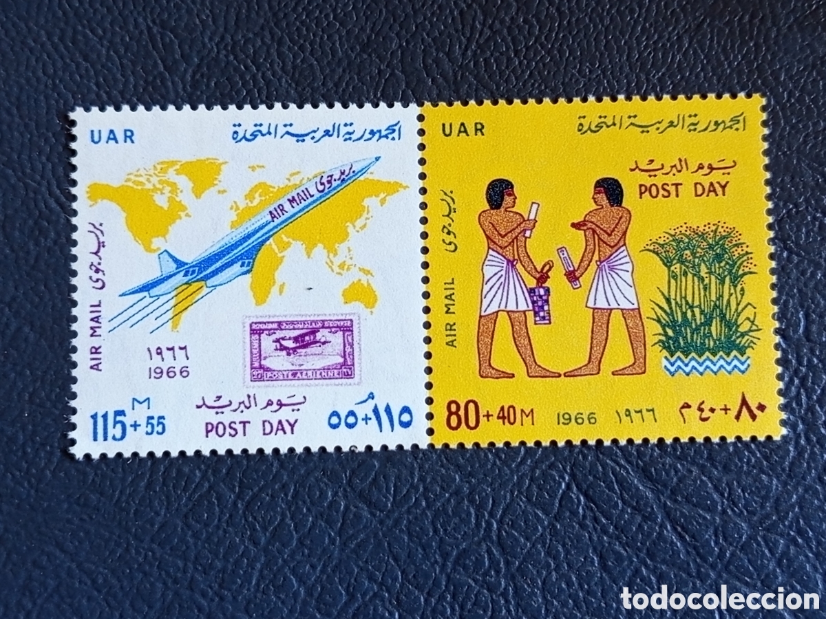 Sellos: EGIPTO UAR 1966 &mdash; Post Day D&iacute;a del Correo &mdash; A&eacute;reo SG810/811 &mdash; Pareja 115+55m + 80+40m &mdash; MNH