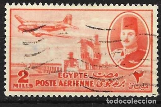 Sellos: Egipto 1947 - Mi 305 - YT A 29 - Avi&oacute;n Douglass DC-3 Dakota y el presa del Nilo ( A&eacute;reo )