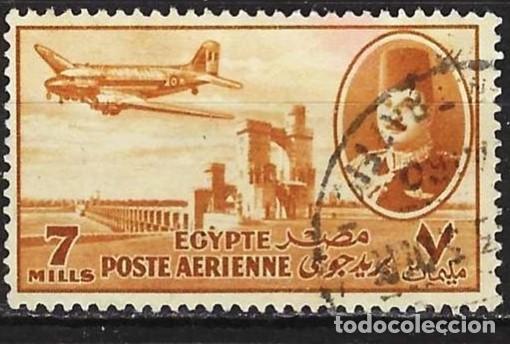 Sellos: Egipto 1947 - Mi 308 - YT A 32 - Avi&oacute;n Douglass DC-3 Dakota y el presa del Nilo ( A&eacute;reo )