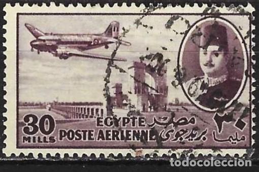 Sellos: Egipto 1947 - Mi 312 - YT A 36 - Avi&oacute;n Douglass DC-3 Dakota y el presa del Nilo ( A&eacute;reo )