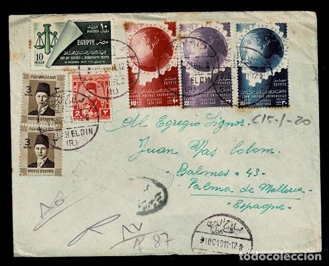 Sellos: C15-1-20 EGIPTO Historia Postal Sobre circulado de ALEXANDRIA a BARCELONA el 31 de oct de 1949 co