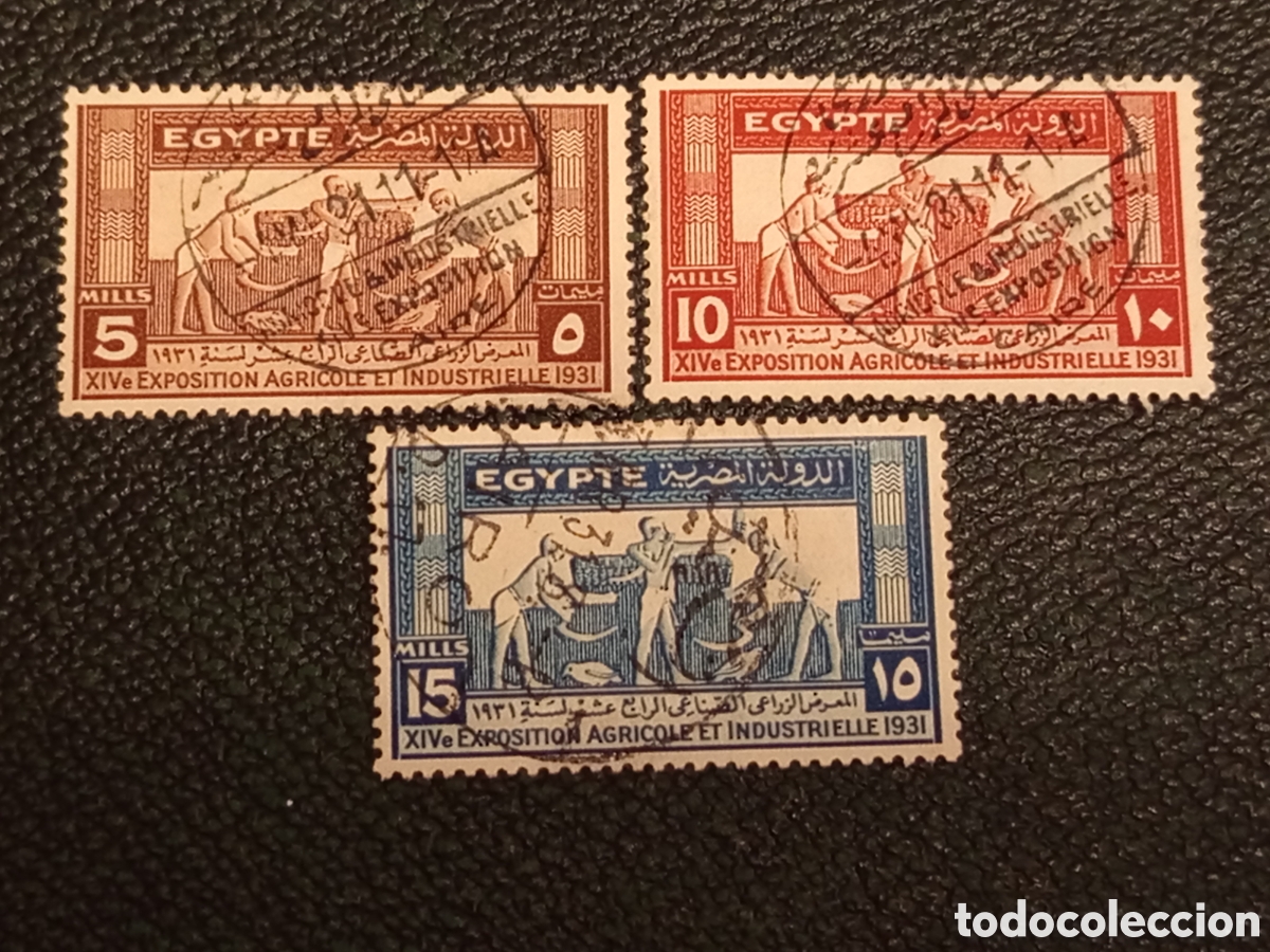 Sellos: Lote 3 Sellos Egipto 1931 XIV Exposici&oacute;n Agr&iacute;cola Usados (Michel 183-185 / Scott 168-170)