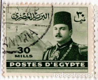 Francobolli: Egipto. Rey Farouk y pir&aacute;mide 1947. YT-256. Usado