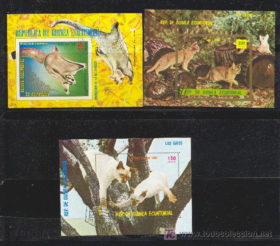 Selos: 3 hojitas de Guinea Ecuatorial. Mataselladas. Tema animales.