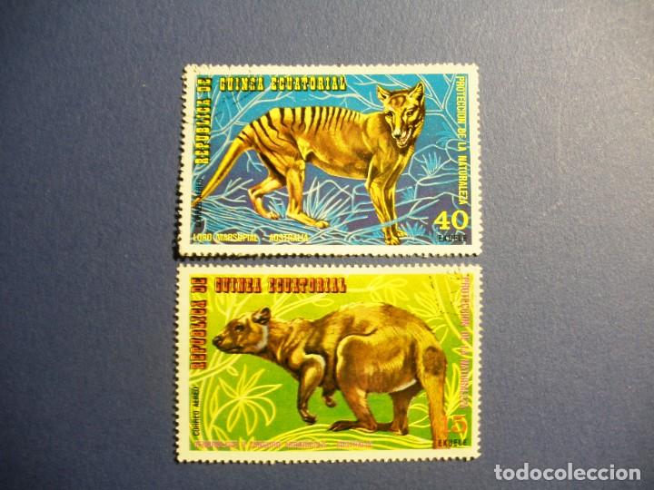 Briefmarken: GUINEA ECUATORIAL -FAUNA - PEOTECCION DE LA NATURALEZA - LOBO MARSUPIAL Y CANGURO ARBORICOLA.
