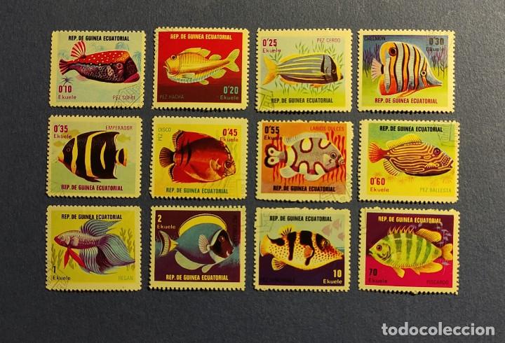 Briefmarken: GUINEA ECUATORIAL - PECES DE ARRECIFE - PESCES DE ACUARIO - 12 VALORES.