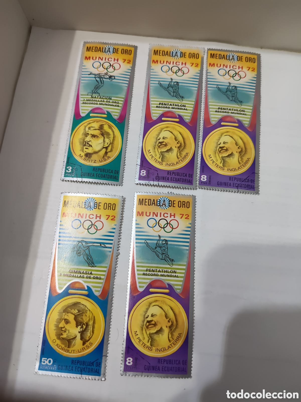 Sellos: 5 Sellos de Guinea Ecuatorial medallas de oro Olimpiadas Munich72 muy buenos