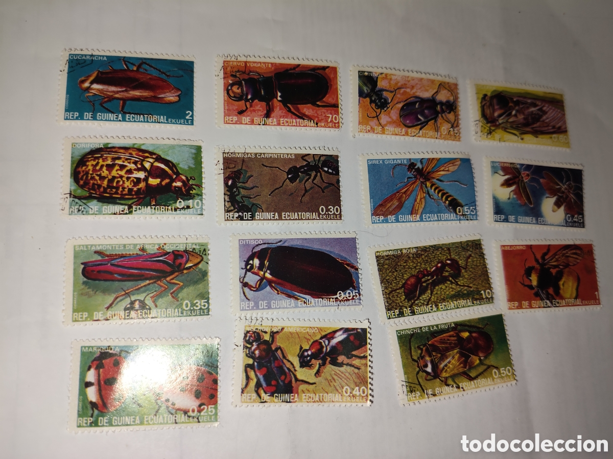 Sellos: 15 Sellos de Guinea Ecuatorial Insectos 1974 como nuevos