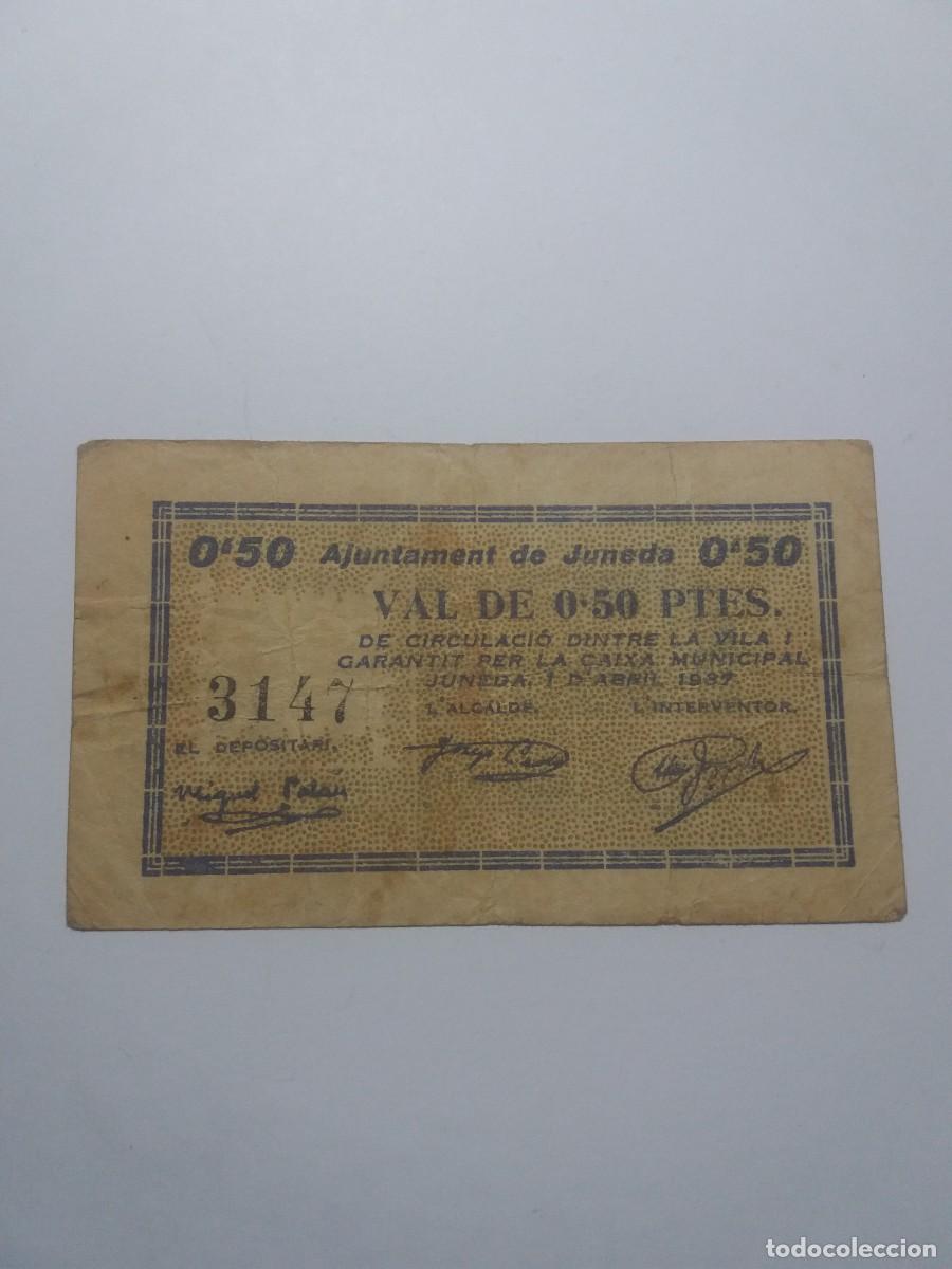 Sellos: Billete 0,50 Pessetes Ajuntament JUNEDA 1 Abril 1937