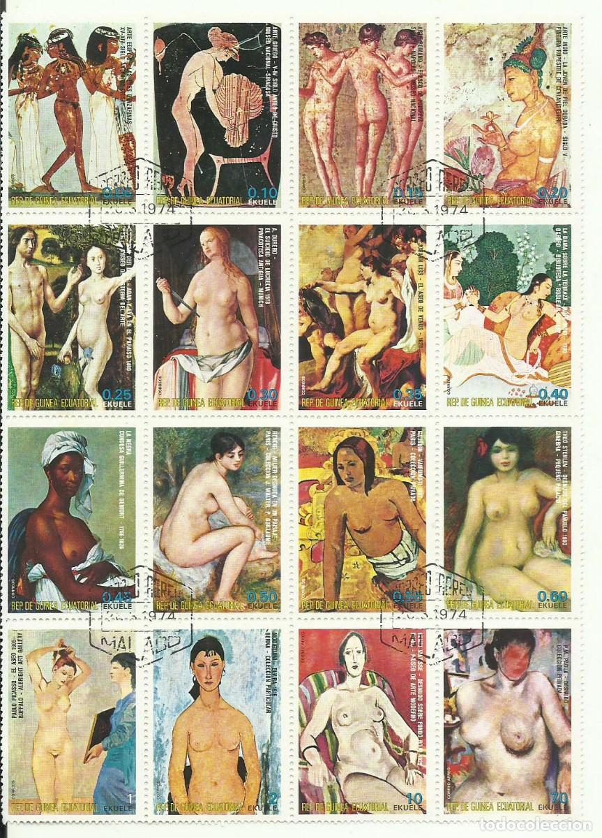 Sellos: GUINEA ECUATORIAL - 16 SELOS - PINTURAS DE MUJERES DESNUDAS - 0.05 A 70 EKUELE - FOTOS