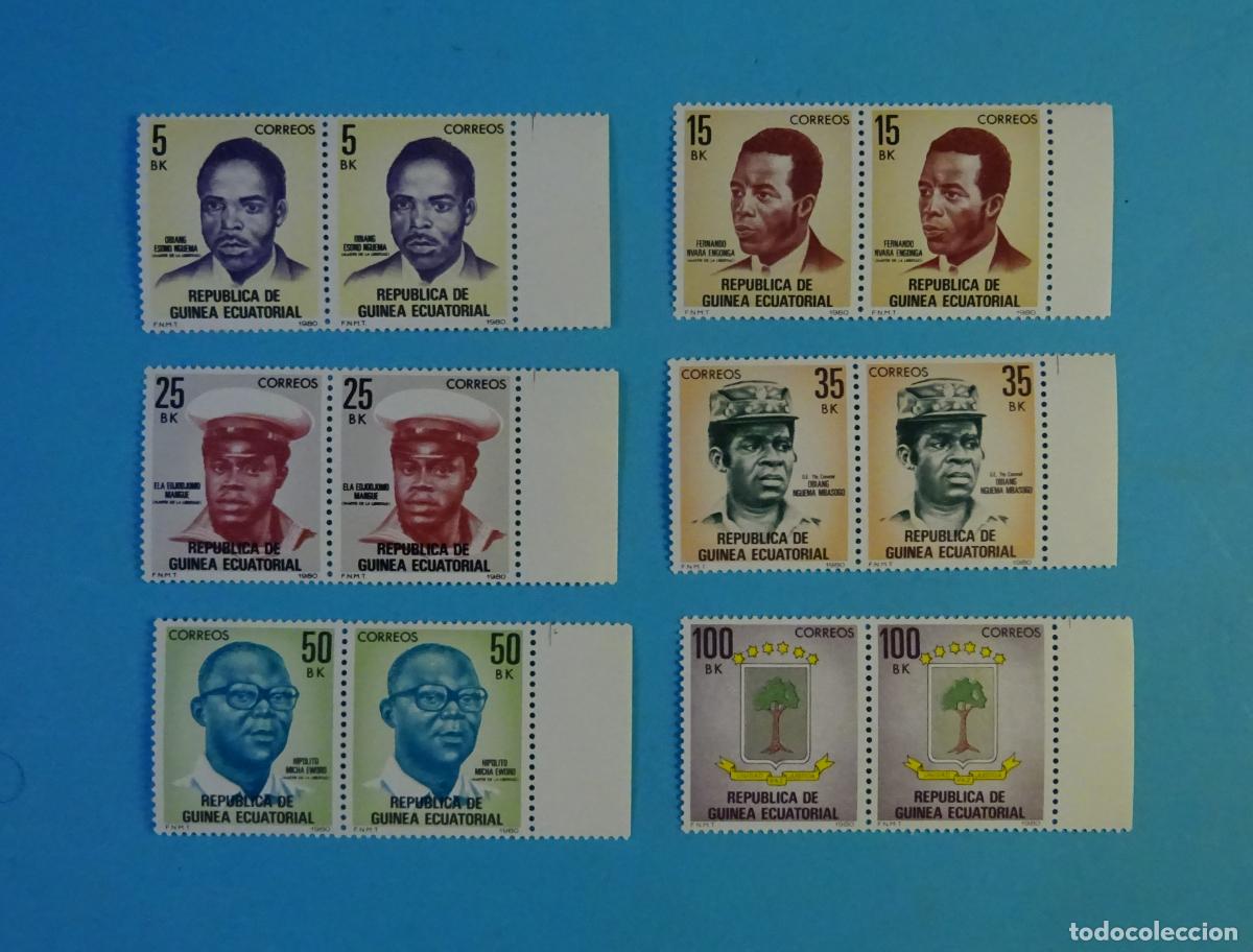 Sellos: GUINEA ECUATORIAL. SELLOS H&Eacute;ROES NACIONALES 1980. EN BLOQUE DE DOS