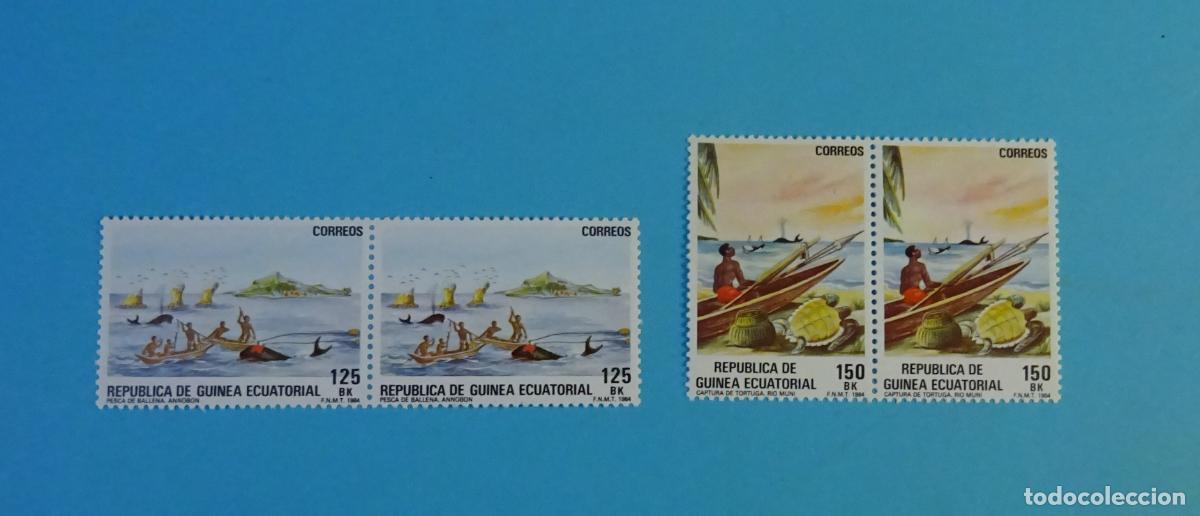 Sellos: GUINEA ECUATORIAL. SELLOS PESCA ARTESANAL 1984. EN BLOQUE DE DOS