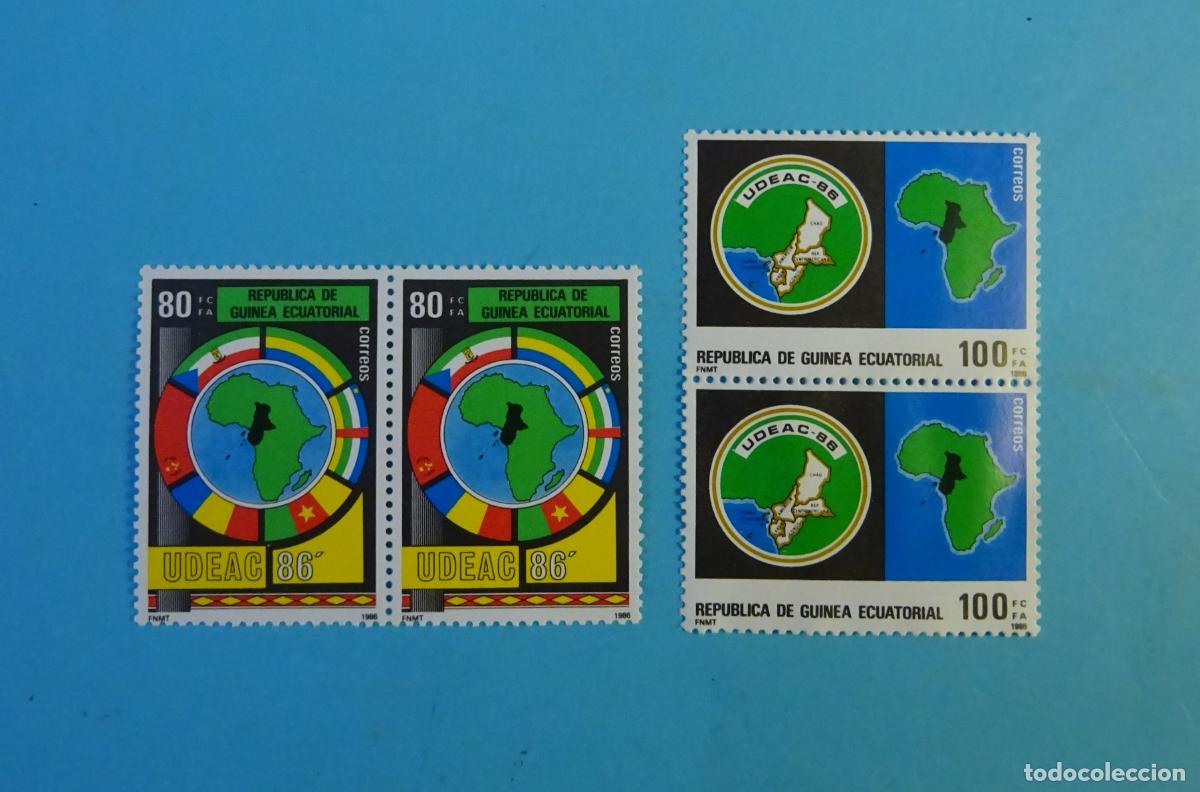 Sellos: GUINEA ECUATORIAL. SELLOS UNI&Oacute;N ESTADOS DEL &Aacute;FRICA CENTRAL 1986. EN BLOQUE DE DOS