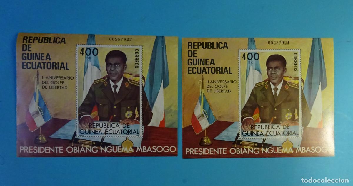 Sellos: GUINEA ECUATORIAL DOS HOJA BLOQUE FILAT&Eacute;LICA CON NUMERACI&Oacute;N CORRELATIVA