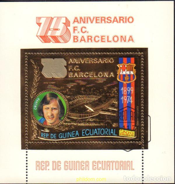 Sellos: 581558 USED GUINEA ECUATORIAL 1974 75 ANIVERSARIO DEL C.F.BARCELONA.