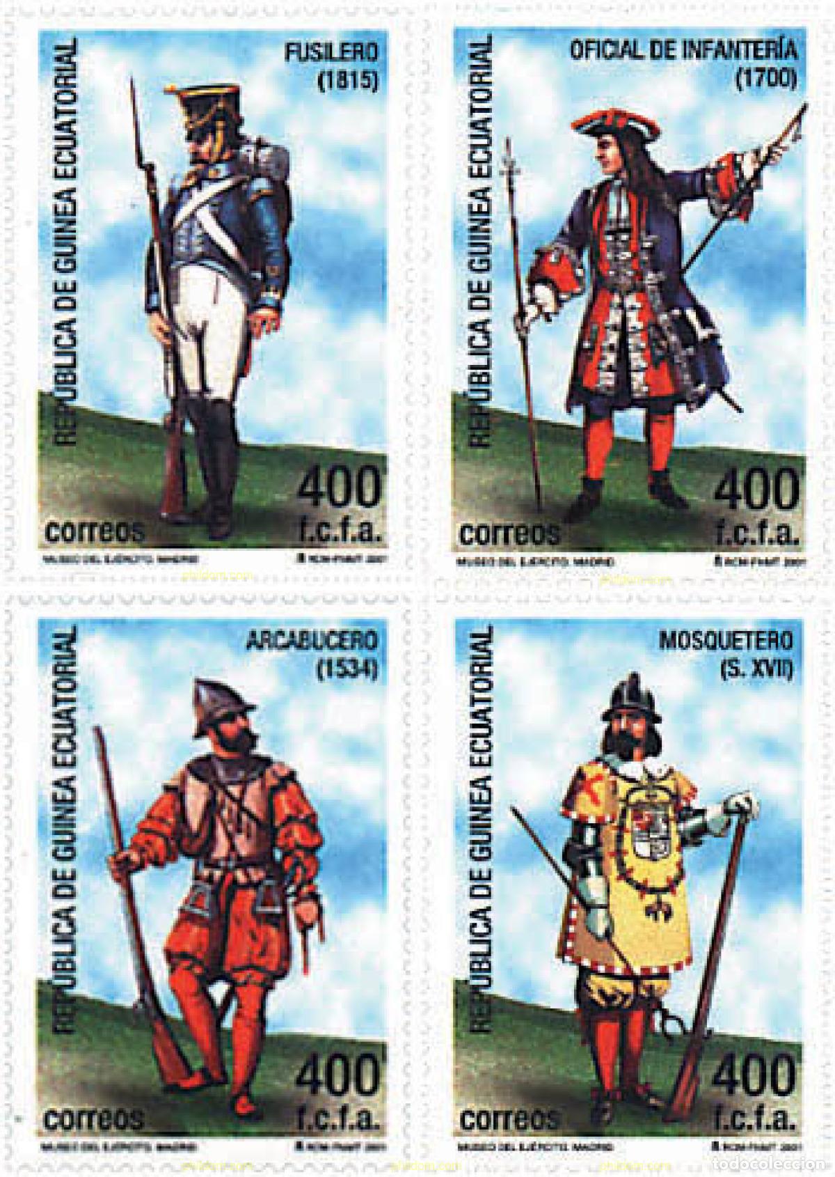 Sellos: 121479 MNH GUINEA ECUATORIAL 2001 UNIFORMES MILITARES ANTIGUOS
