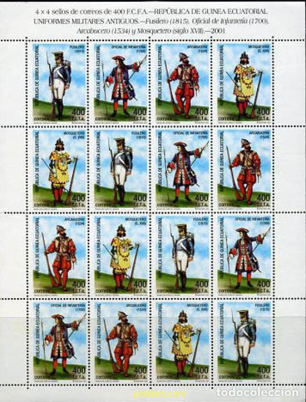 Sellos: 213544 MNH GUINEA ECUATORIAL 2001 UNIFORMES MILITARES ANTIGUOS