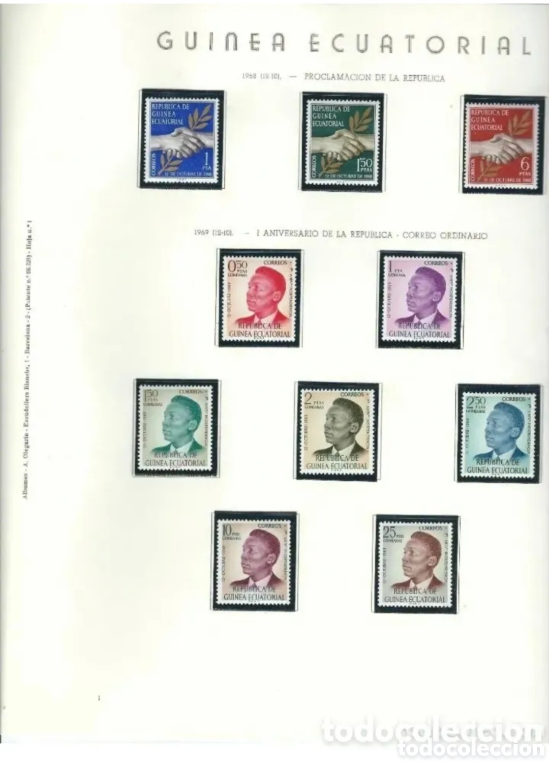 Sellos: SELLOS DE GUINEA ECUATORIAL 1968 AL 1993 - DE REGALO HOJAS DE &Aacute;LBUM OLEGARIO MONTADAS EN NEGRO