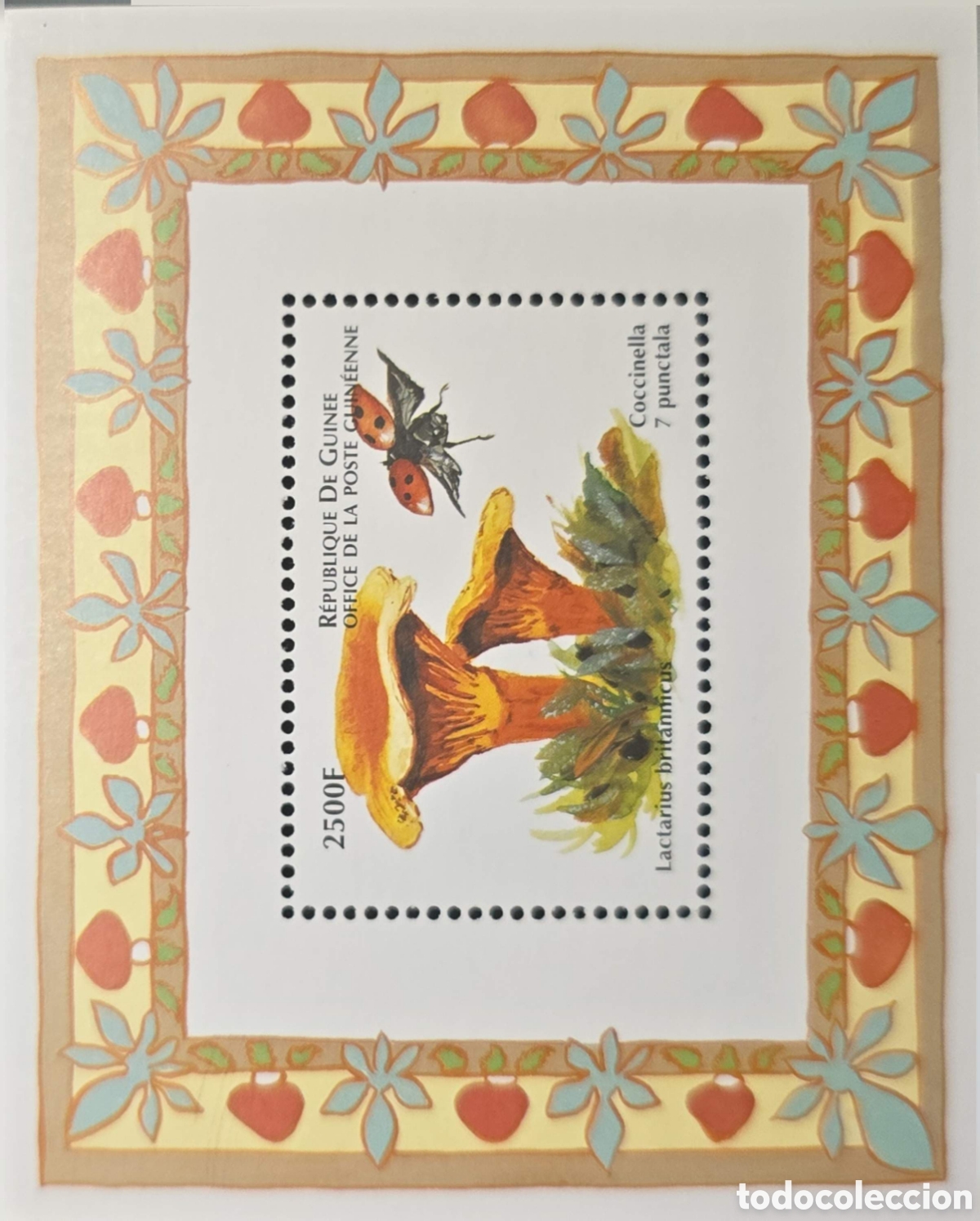 Sellos: CA)Guinea + 2000s + Mushroom Issue + 2500F stamp depicting Lactarius blennius with Coccinella septem