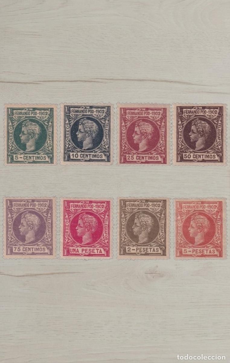 Sellos: Lote 8 Sellos de Fernando Poo 1902 - Rey Alfonso XIII de Ni&ntilde;o - Serie Completa - Nuevos