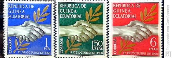 Sellos: Guinea Ecuatorial. 1/3 D&iacute;a de la Independencia: Manos. 1968. Sellos nuevos y numeraci&oacute;n Edifil.