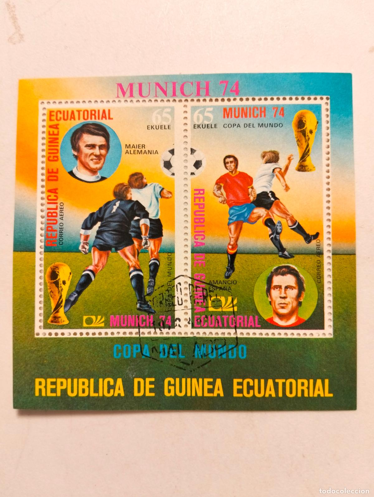 Sellos: 3 HOJAS BLOQUE, REP. DE GUINEA ECUATORIAL, MUNICH 74