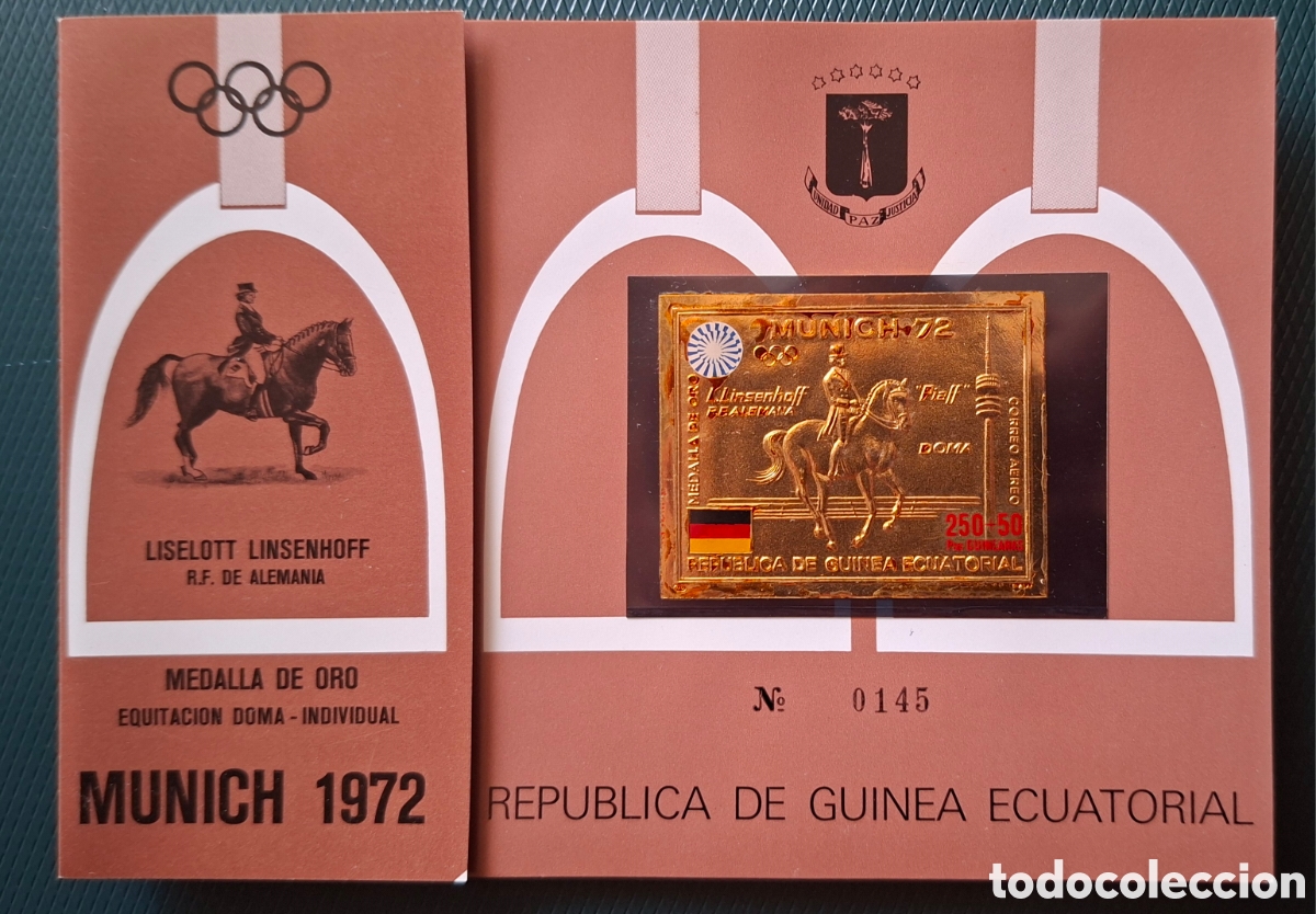 Sellos: Guinea Ecuatorial Sello en Oro 0.6 g Munich 72 Tirada Limitada de 200