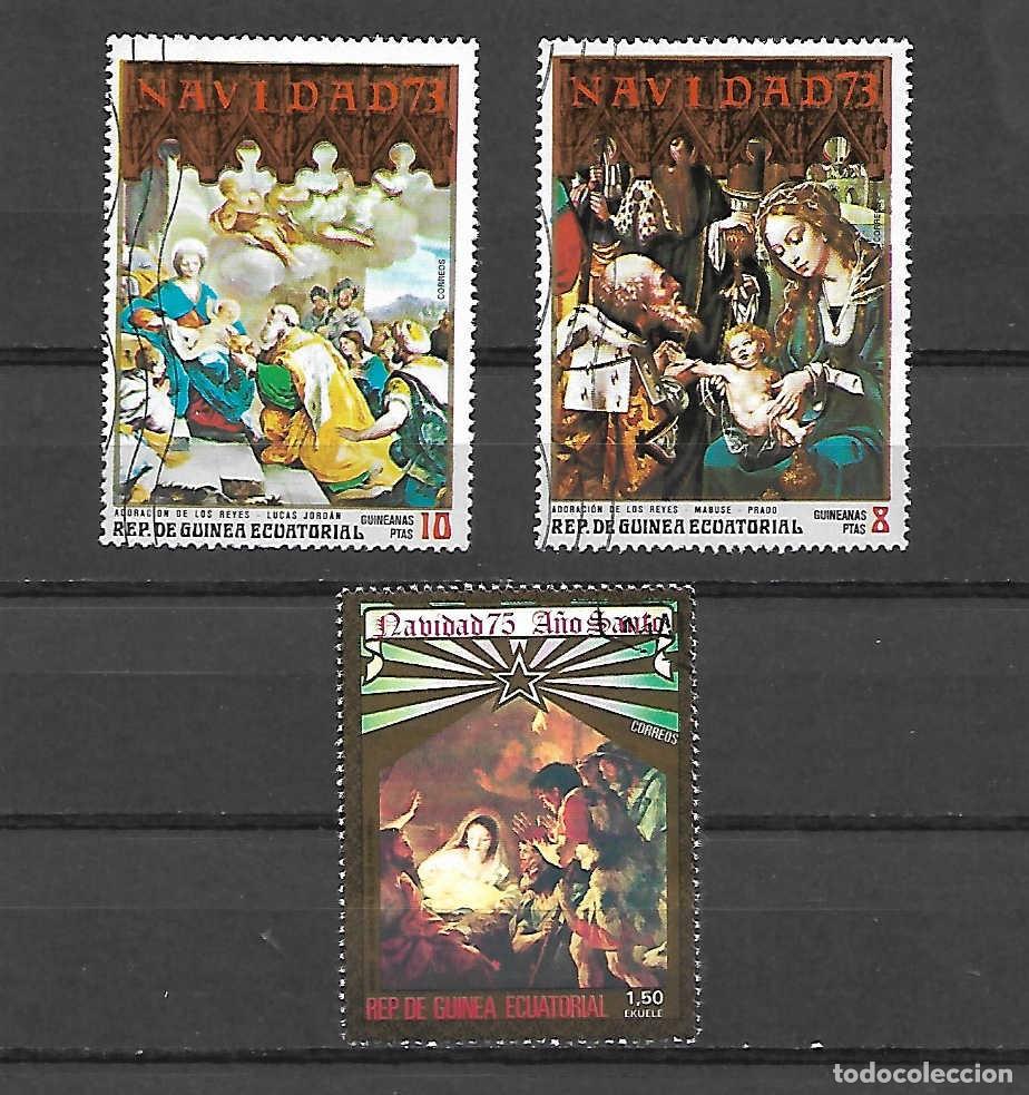 Sellos: lote con 3 sellos de NAVIDAD de Guinea Ecuatorial, de los a&ntilde;os 1973/75