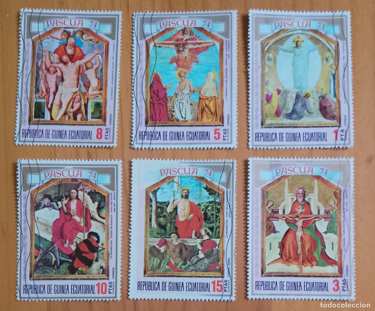 Sellos: REP&Uacute;BLICA GUINEA ECUATORIAL - LOTE 6 SELLOS, PASCUA, PINTURA RELIGIOSA.