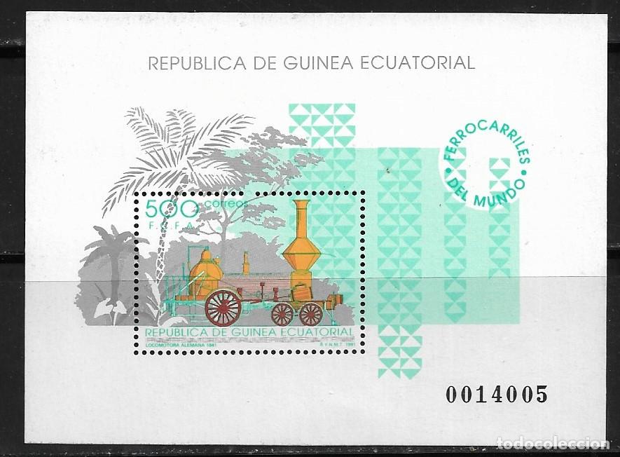 Sellos: GUINEA ECUATORIAL 1991, HOJA BLOQUE - FERROCARRILES DEL MUNDO. MNH.