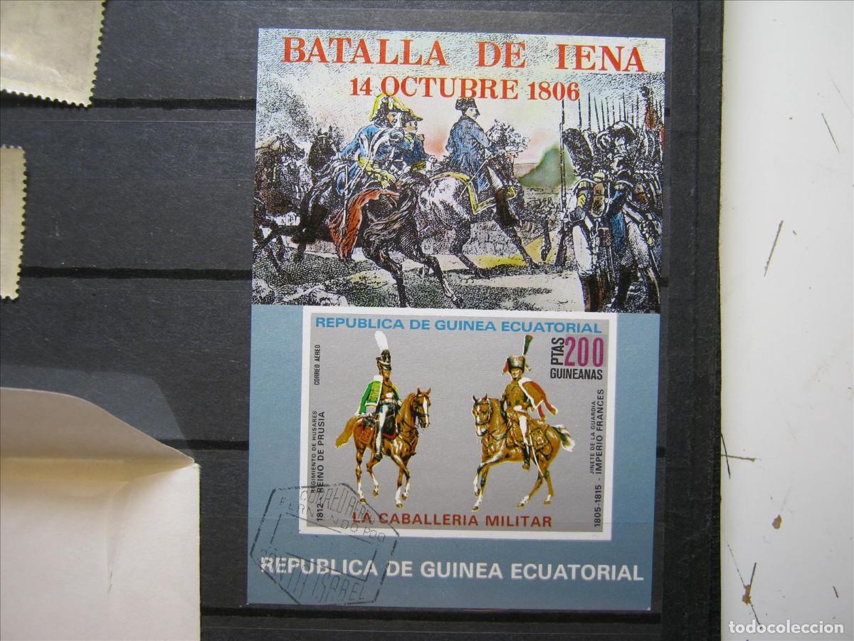 Sellos: GUINEA ECUATORIAL CABALLER&Iacute;A MILITAR HOJA BLOQUE HB SIN DENTAR LUJO.