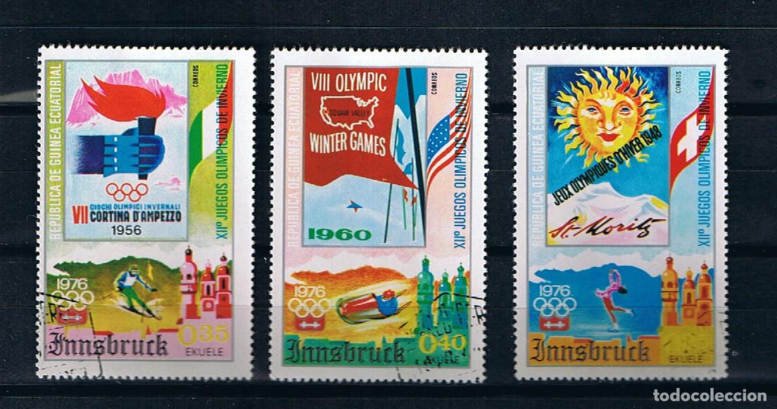 Sellos: Guinea Ecuatorial Juegos Olimpicos de invierno Innsbruck 1975 Lote de 3 sellos