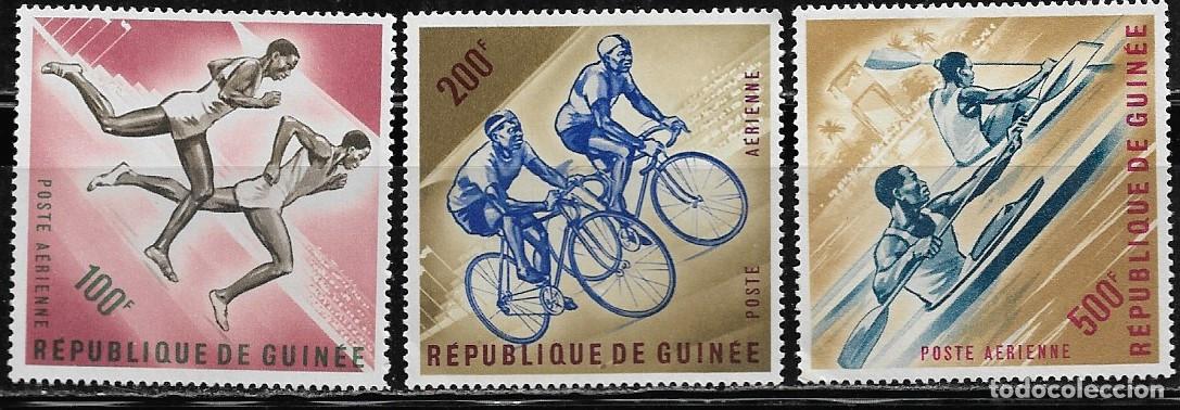 Sellos: GUINEA 1964, CORREO A&Eacute;REO ivert 29/31 - JUEGOS OL&Iacute;MPICOS DE TOKIO. MNH.