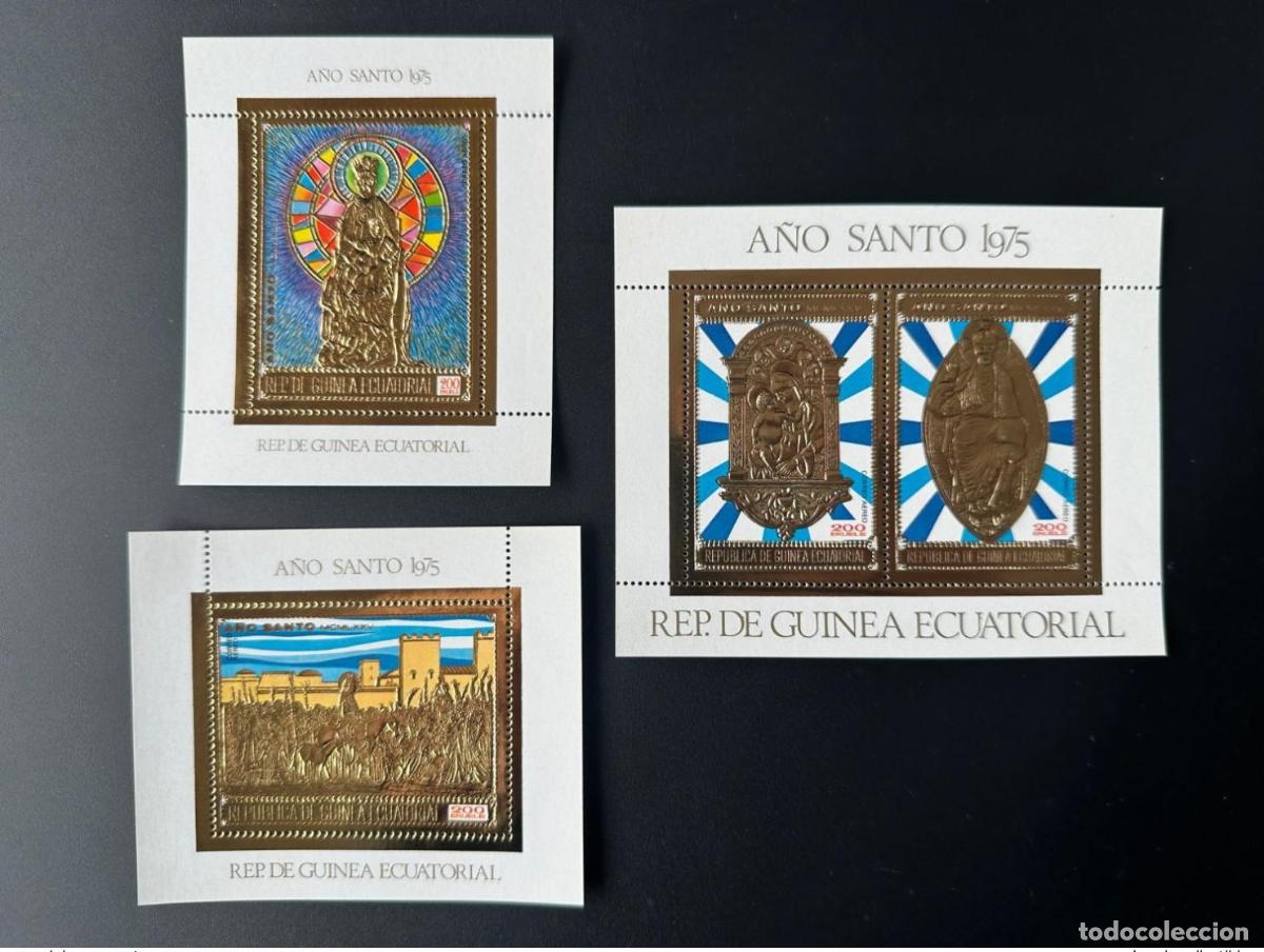 Stamps: Ecuaci&oacute;n. Guinea 1975 Mi. Bl. 197 - 199 A&ntilde;o Santo Dorado