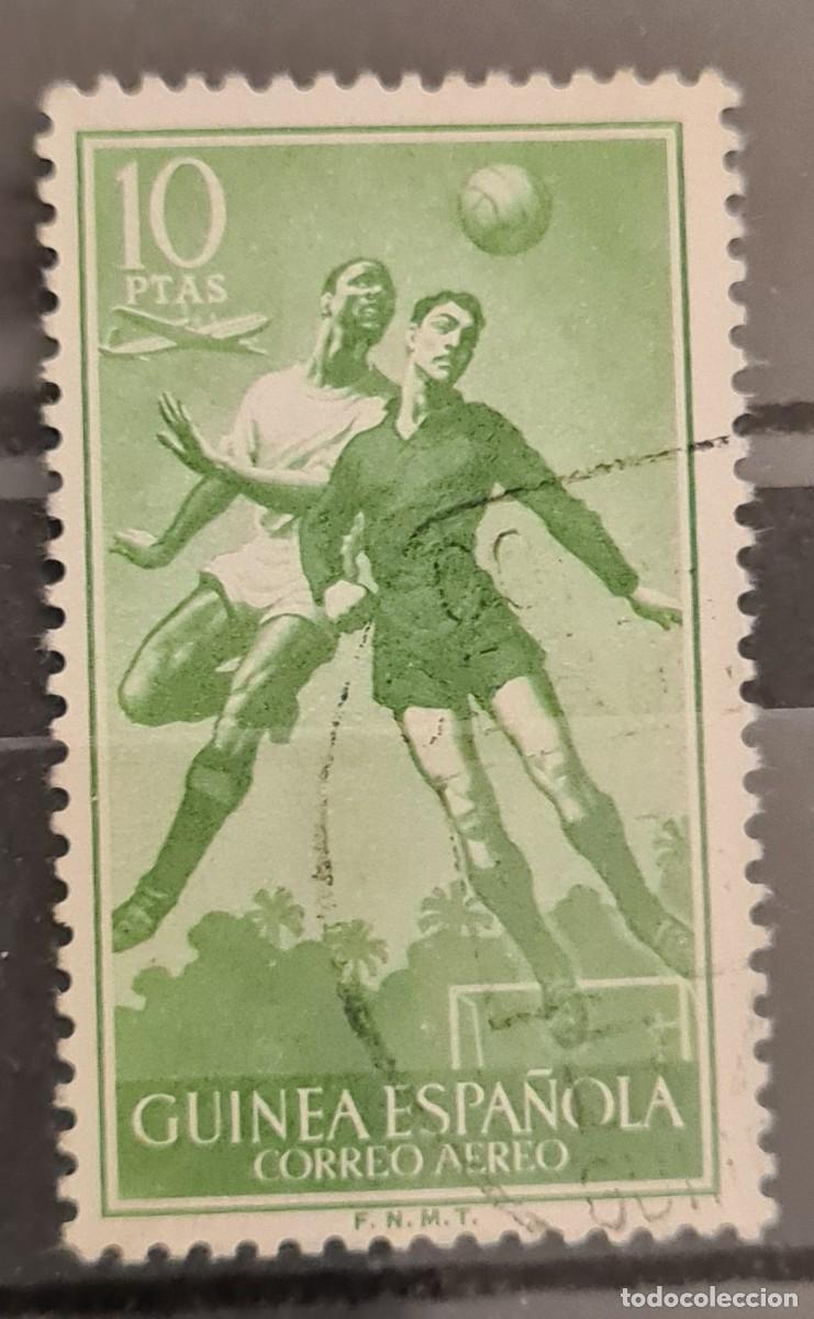 Sellos: Sello a&eacute;reo usado de Guinea Espa&ntilde;ola 1955: f&uacute;tbol