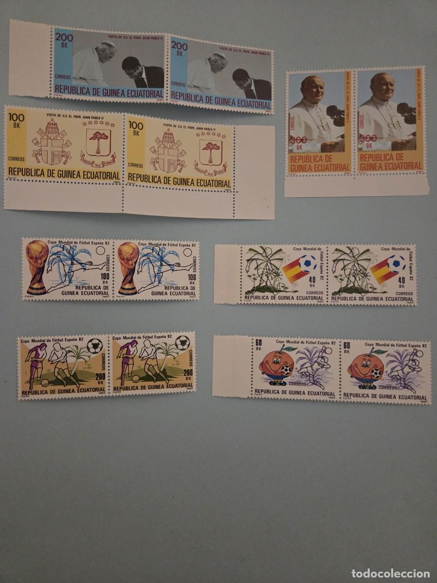 Sellos: Parejas de sellos (14 unidade) Republica de Guinea Ecuatorial. Visita SS el Papa y Mundial futbol 19