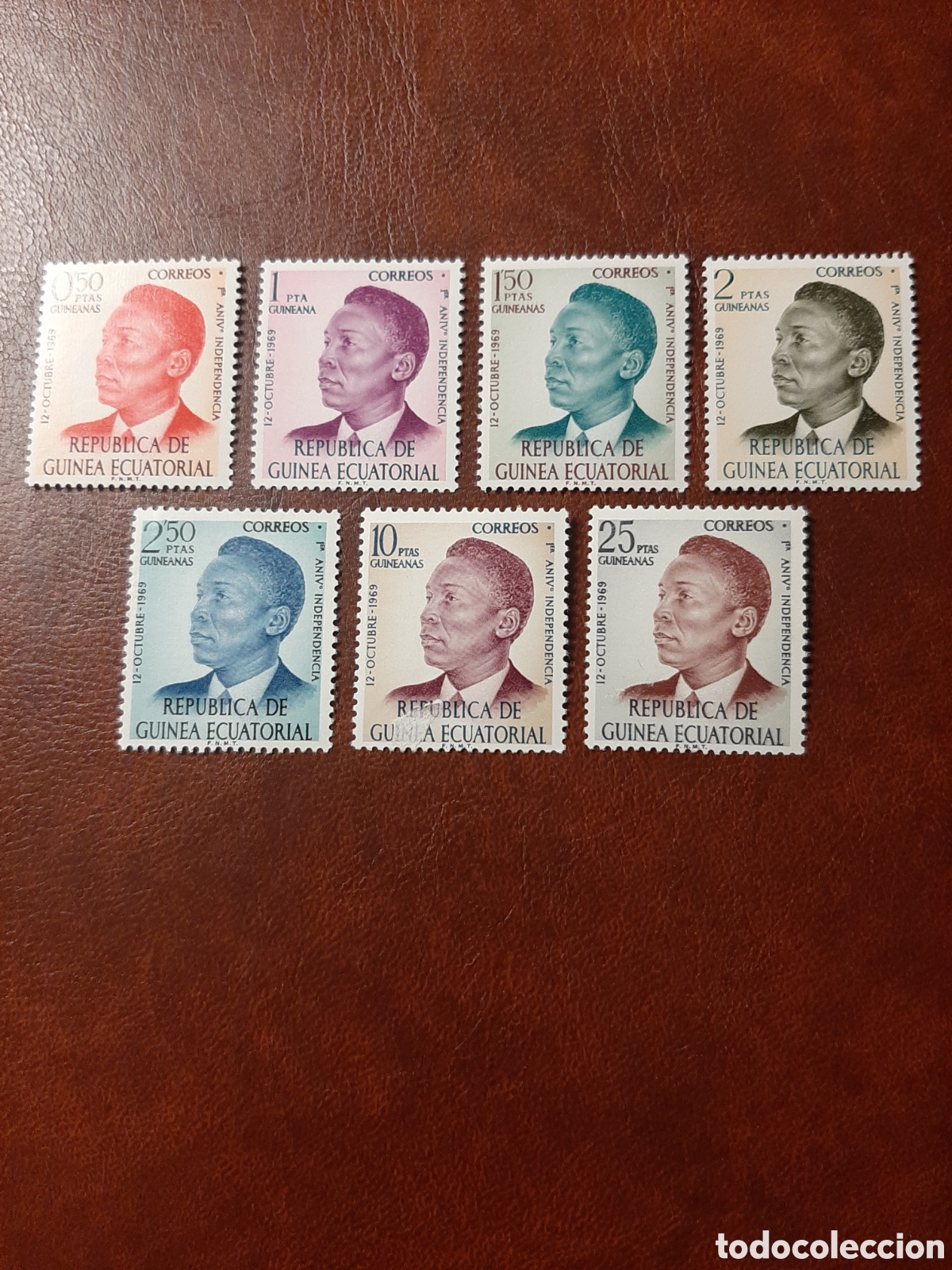 Sellos: Rep&uacute;blica GUINEA ECUATORIAL. I ANIVERSARIO INDEPENDENCIA. A&ntilde;o 1969.