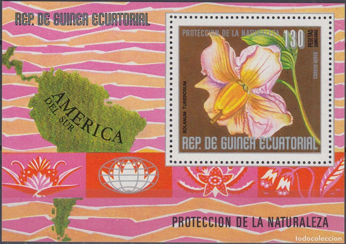 Sellos: GUINEA ECUATORIAL 1976 SHEET MNH PROTECCION DE LA NATURALEZA FLORES FLOWERS FLEURS MAPAS MAPS