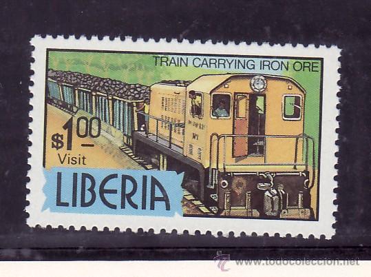 LIBERIA 961 SIN CHARNELA, FF.CC., FERROCARRIL TRANSPORTANDO MINERAL DE HIERRO (Sellos - Extranjero - África - Liberia)