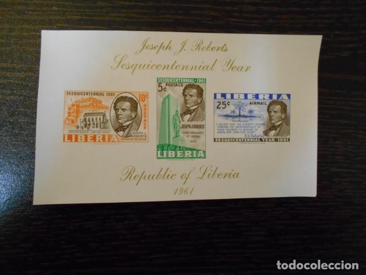 Sellos: LIBERIA-HOJA BLOQUE-3 SELLOS-JOSEPH J. ROBERTS-1961-RARA - Foto 1 - 237885710
