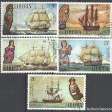 Selos: LIBERIA 1972 - BARCOS ANTIGUOS, MASCARONES DE PROA, 5 VALORES - USADOS. Lote 343992843