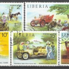 Timbres: LIBERIA 1973 - AUTOMÓVILES DE ÉPOCA, 5 VALORES - USADOS. Lote 343994348